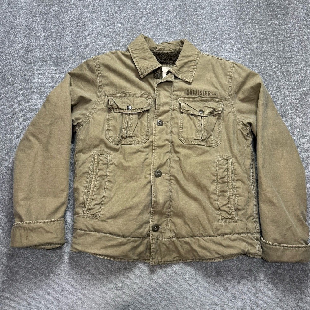 Vintage Hollister Large Military Jacket Faux Fur Heavy Tan Sherpa Y2K Grunge